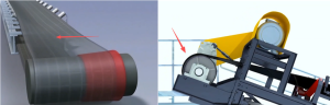 Head pulley alignment check for conveyor belt mistracking at the discharge end